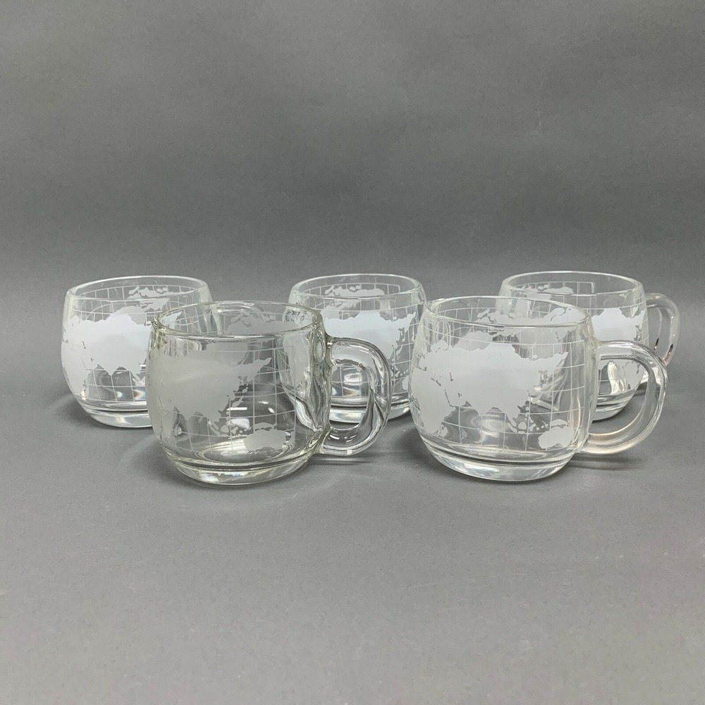 Nestle Cups Mugs Nescafe World Globe Clear Glass‎ Lot of 5